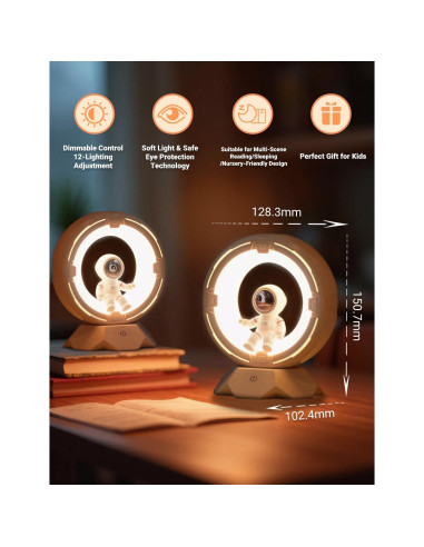 Luz Nocturna Astronauta ILLUMYN Rosa Recargable Táctil 9 Niveles