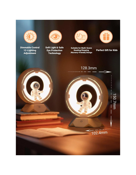 Luz Nocturna Astronauta ILLUMYN Rosa Recargable Táctil 9 Niveles