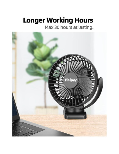 Ventilador de Clip Recargable Viniper 15 cm 5000mAh Negro