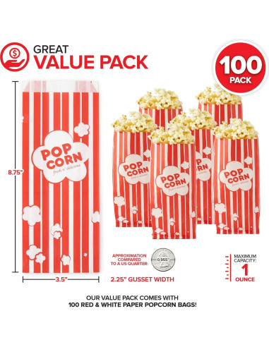 Bolsas de Papel para Palomitas Stock Your Home 100 Unidades 28g