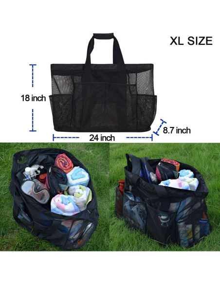 Bolsa de Playa de Malla Extra Grande GOTDYA 61x22x46cm Negra