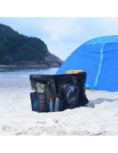 Bolsa de Playa de Malla Extra Grande GOTDYA 61x22x46cm Negra