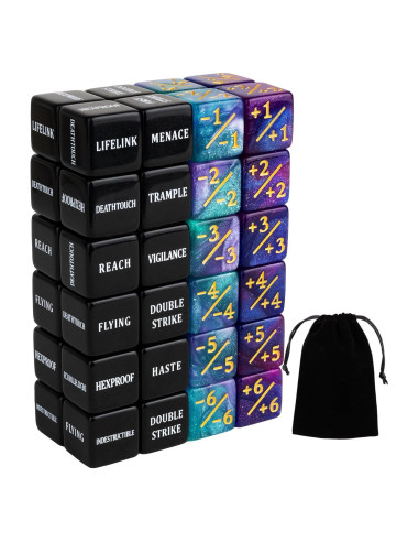 48 Piezas Contadores de Dados MTG LAMJAM con Bolsa de Terciopelo