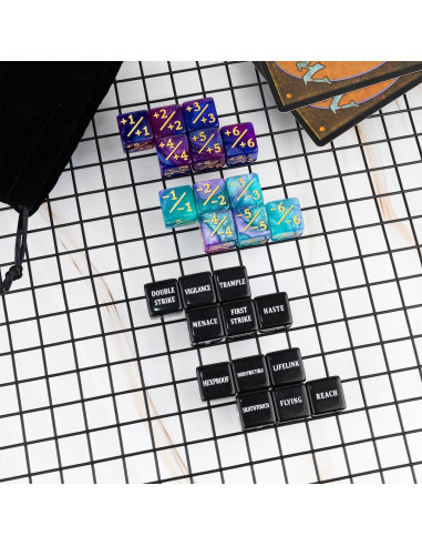 48 Piezas Contadores de Dados MTG LAMJAM con Bolsa de Terciopelo