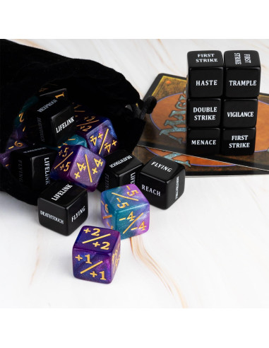 48 Piezas Contadores de Dados MTG LAMJAM con Bolsa de Terciopelo