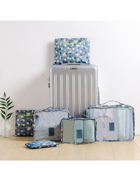 Conjunto de 7 Cubos de Empaque Fxkoolr - Impermeables Azul Conjunto de 7 Cubos de Empaque Fxkoolr - Impermeables Azul