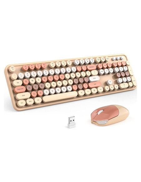 Combo Teclado y Ratón Inalámbrico KNOWSQT Color Té con Leche