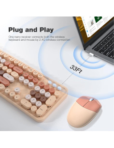 Combo Teclado y Ratón Inalámbrico KNOWSQT Color Té con Leche 2