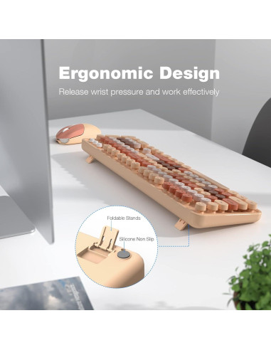 Combo Teclado y Ratón Inalámbrico KNOWSQT Color Té con Leche