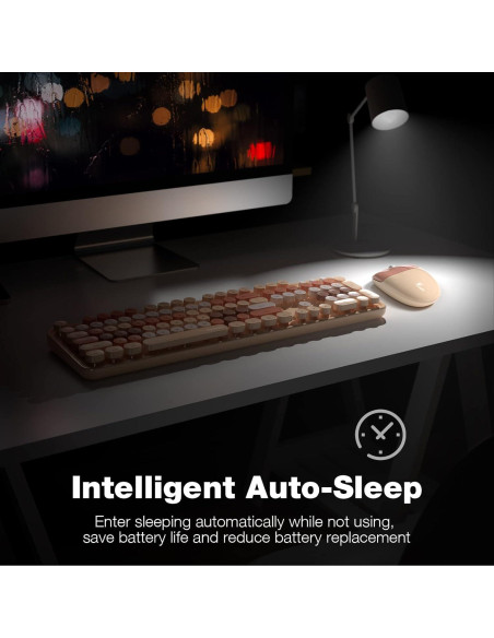 Combo Teclado y Ratón Inalámbrico KNOWSQT Color Té con Leche