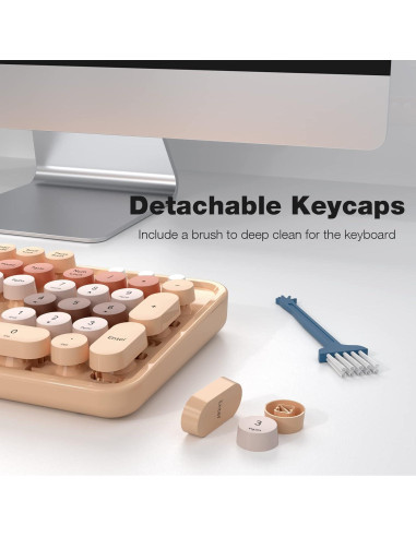 Combo Teclado y Ratón Inalámbrico KNOWSQT Color Té con Leche