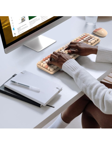 Combo Teclado y Ratón Inalámbrico KNOWSQT Color Té con Leche