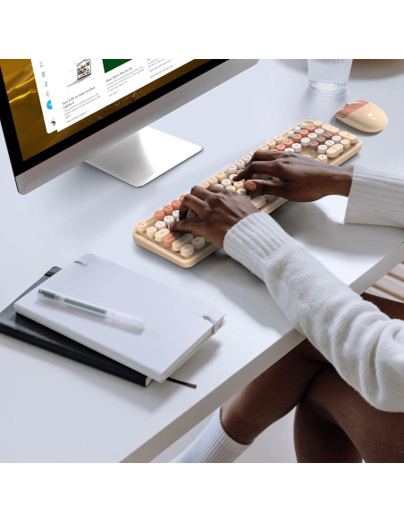 Combo Teclado y Ratón Inalámbrico KNOWSQT Color Té con Leche