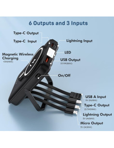 Cargador Portátil Inalámbrico TXQX 10000mAh Carga Rápida 22.5W 2