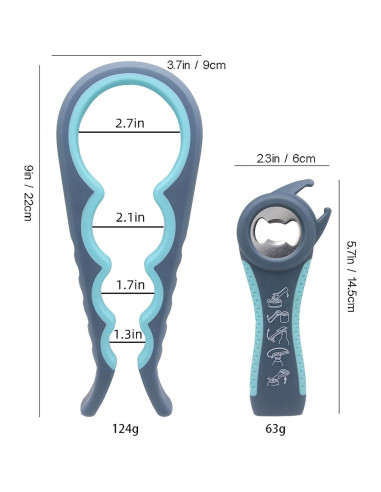 Abrebotellas ergonómico Kunovo 4-en-1 y 5-en-1 para manos débiles