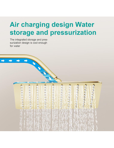 Cabezal de Ducha Cuadrado AULEEND 20.32 cm Oro Cepillado