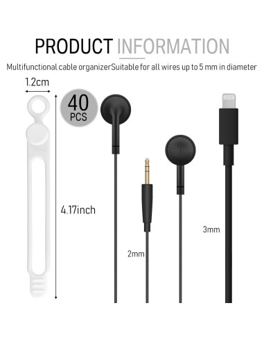 Sujetadores de Cable de Silicona Nuanchu 40 Pcs Ajustables 10.6 cm