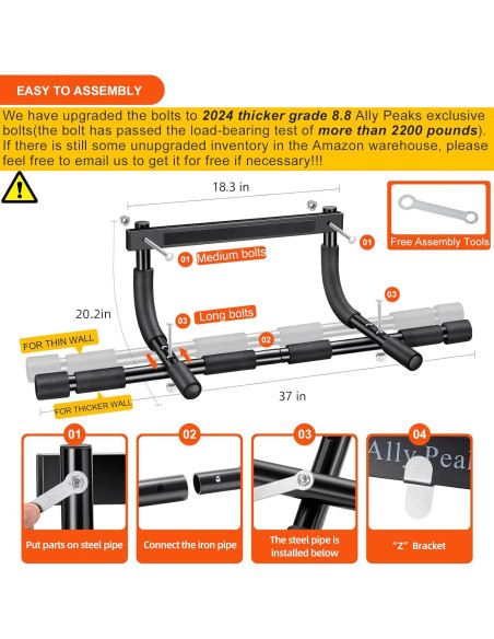 Barra de Dominadas Ally Peaks para Puerta - Acero 200 kg