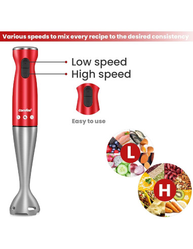 Batidora de Inmersión COMFEE' 200W 2 Velocidades 600ml Roja