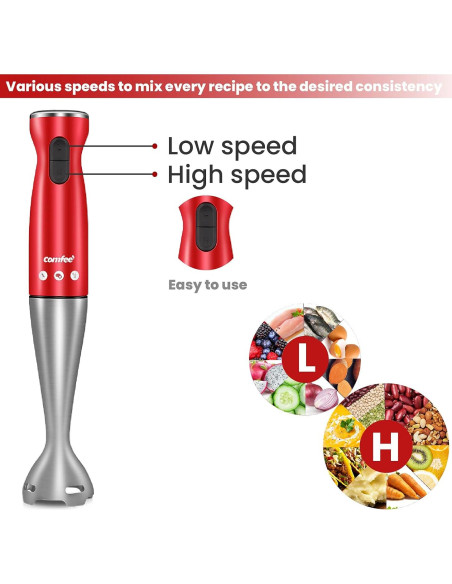 Batidora de Inmersión COMFEE' 200W 2 Velocidades 600ml Roja Batidora de Inmersión COMFEE' 200W 2 Velocidades 600ml Roja