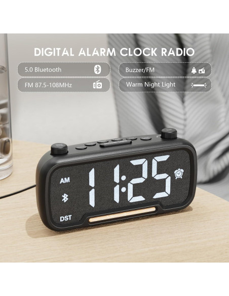 Reloj Despertador ROCAM con Radio FM y Bluetooth Negro