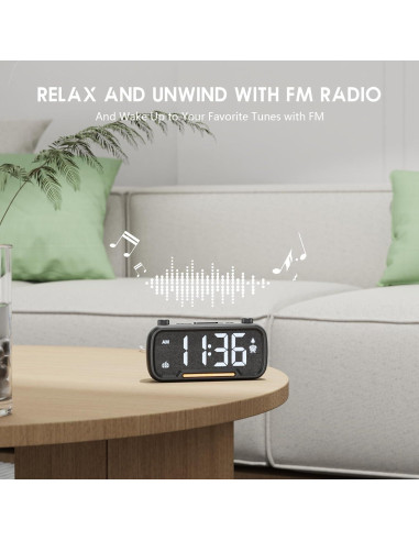Reloj Despertador ROCAM con Radio FM y Bluetooth Negro