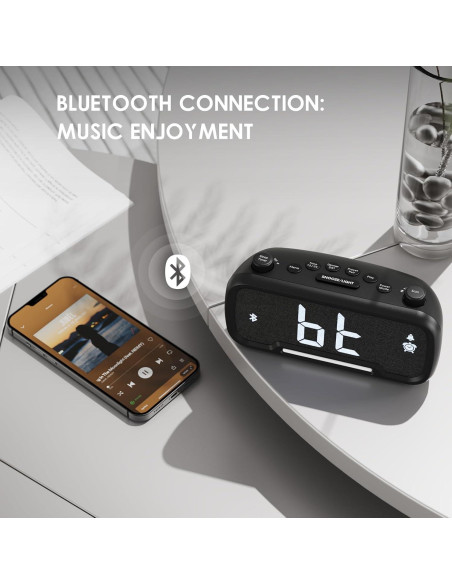Reloj Despertador ROCAM con Radio FM y Bluetooth Negro