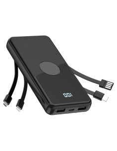 Cargador Portátil TXQX 10000mAh con Cables Integrados Negro