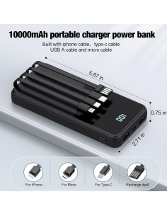 Cargador Portátil TXQX 10000mAh con Cables Integrados Negro 2