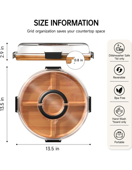 Tabla de Charcutería Redonda Renmxj con Tapa Transparente 34.3cm