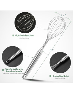 Batidor de Acero Inoxidable FDEYIQ 30.48cm Apto Lavavajillas 2