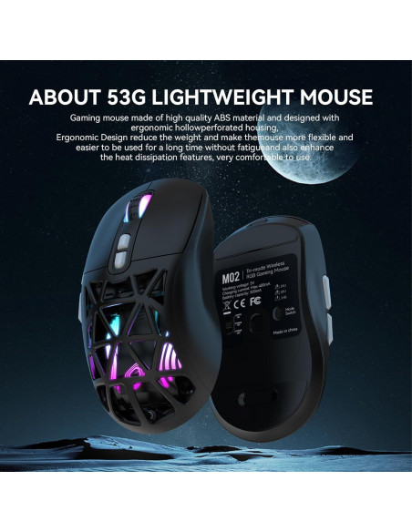 Ratón Gaming Inalámbrico FD M02 RGB Recargable 10000 DPI