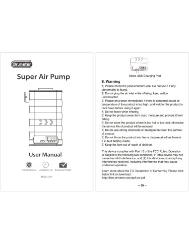 Bomba de aire eléctrica Dr.meter 6000mAh portátil inflador