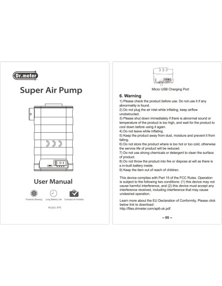 Bomba de aire eléctrica Dr.meter 6000mAh portátil inflador