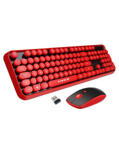Combo Inalámbrico Teclado y Ratón FOPETT 104 Teclas Retro Negro Rojo