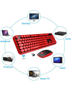 Combo Inalámbrico Teclado y Ratón FOPETT 104 Teclas Retro Negro Rojo 2