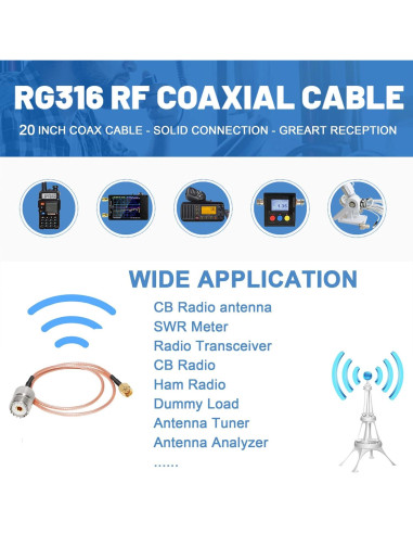 Cable Coaxial RG316 Anina 50.8 cm con 3 Adaptadores SMA-UHF