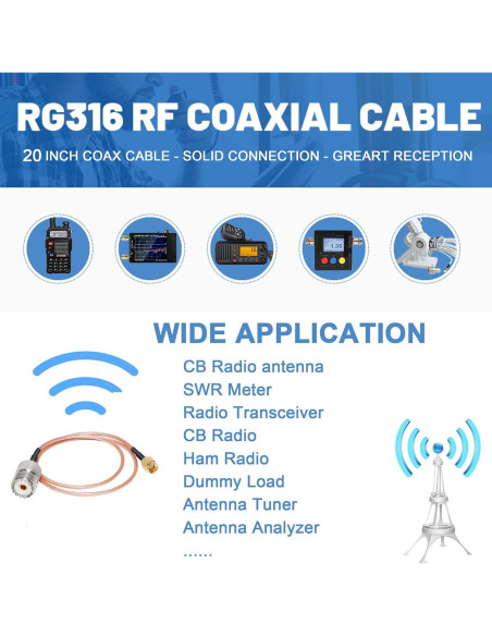 Cable Coaxial RG316 Anina 50.8 cm con 3 Adaptadores SMA-UHF