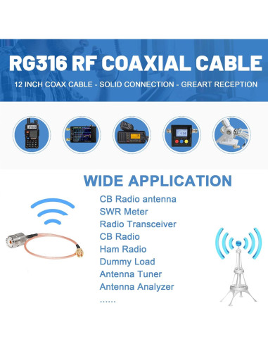 Cable Coaxial RF RG316 Anina 30.48 cm con 3 Adaptadores SMA-UHF