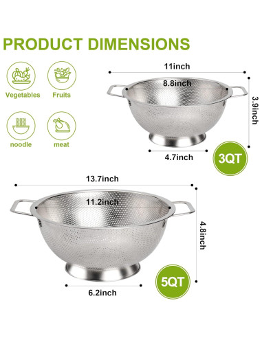Colador de Acero Inoxidable Gulex 3QT Apto para Lavavajillas