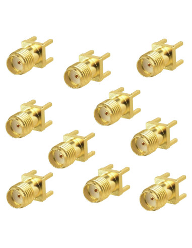 10 Conectores SMA Femeninos Montaje PCB Niquelado 50 Ohm
