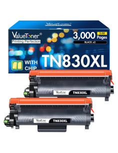 Tóner Compatible Valuetoner TN830XL para Impresora Brother - 2 Cartuchos Negros