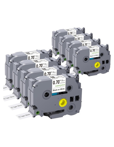 Cinta Laminada 18mm YUANQIMM TZe-241 Negra sobre Blanca 8-Pack