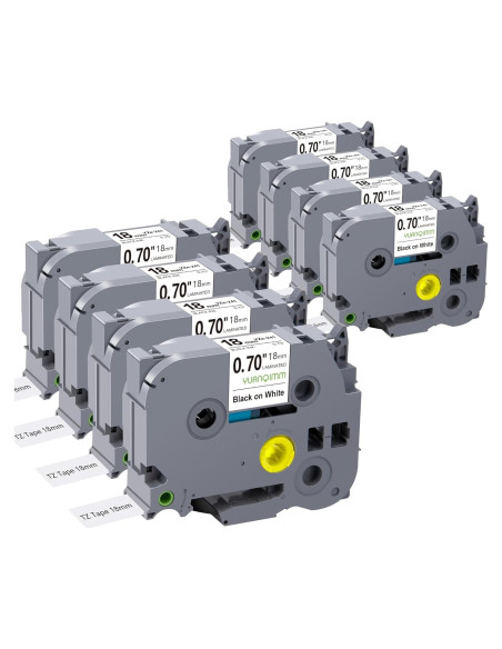 Cinta Laminada 18mm YUANQIMM TZe-241 Negra sobre Blanca 8-Pack