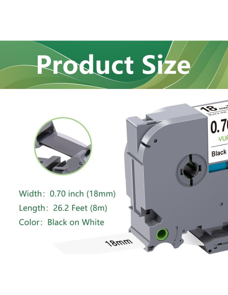 Cinta Laminada 18mm YUANQIMM TZe-241 Negra sobre Blanca 8-Pack