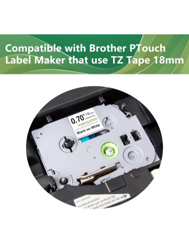 Cinta Laminada 18mm YUANQIMM TZe-241 Negra sobre Blanca 8-Pack