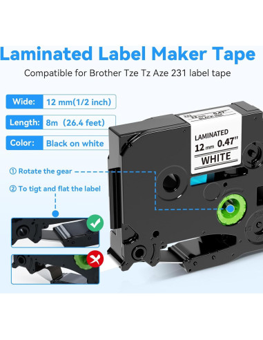 Cinta de Etiquetadora AONOMI 12mm 10PK Negra sobre Blanca