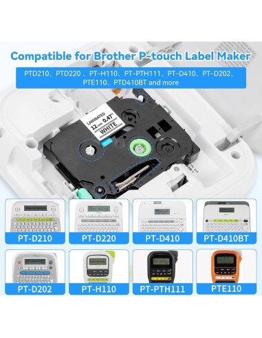 Cinta de Etiquetadora AONOMI 12mm 10PK Negra sobre Blanca