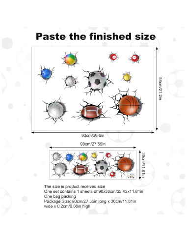 Pegatinas de Pared de Fútbol PEUTIER 90x30cm 9 Piezas PVC