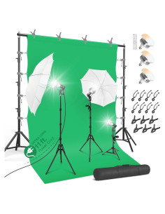Kit de Iluminación Profesional LimoStudio AGG408 con Fondo Verde